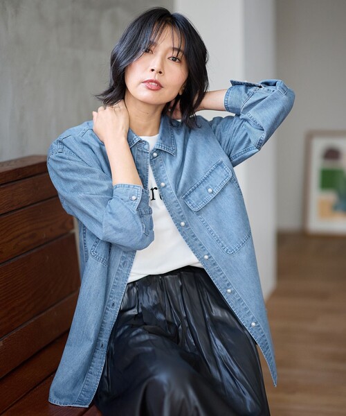 洗濯機可】パールボタンデニムシャツ（シャツ/ブラウス）｜ANY（エニィ