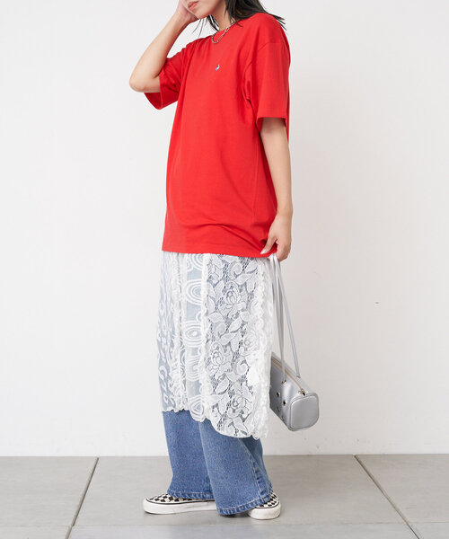 CIAOPANIC(チャオパニック)の「【BNCP】ワンポイントロゴ刺繍Tシャツ(Tシャツ/カットソー・レディース・レッド/ホワイト/ブラック/グレー/チャコールグレー・LARGE/X-LARGE)」の8枚目の写真