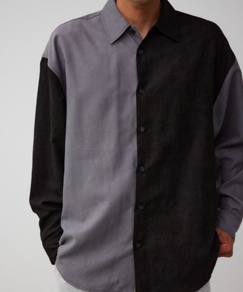 AZUL by moussy（アズールバイマウジー）の「フェイクスウェードリラックスシャツ（シャツ/ブラウス・メンズ・ブラック/グレー系その他/パープル/グリーン系その他2/ブラック系その他・FREE）」の3枚目の写真