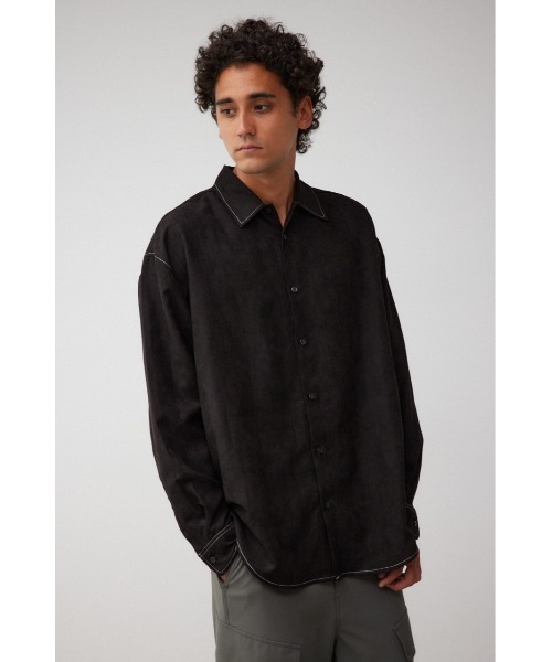 AZUL by moussy（アズールバイマウジー）の「フェイクスウェードリラックスシャツ（シャツ/ブラウス・メンズ・ブラック/グレー系その他/パープル/グリーン系その他2/ブラック系その他・FREE）」の7枚目の写真