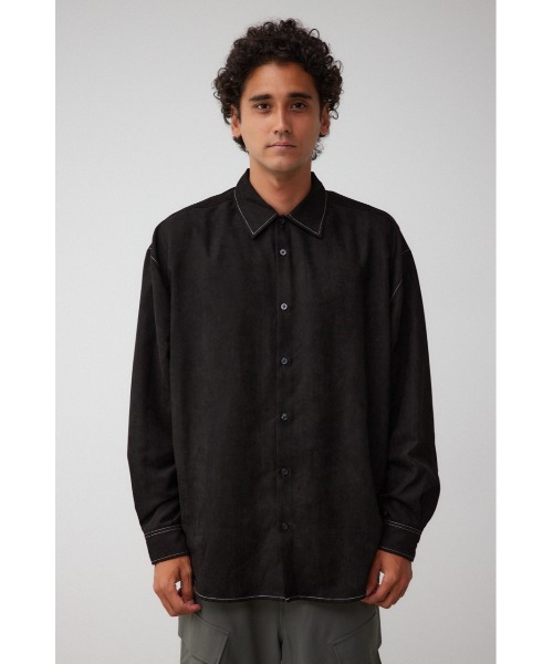 AZUL by moussy（アズールバイマウジー）の「フェイクスウェードリラックスシャツ（シャツ/ブラウス・メンズ・ブラック/グレー系その他/パープル/グリーン系その他2/ブラック系その他・FREE）」の9枚目の写真