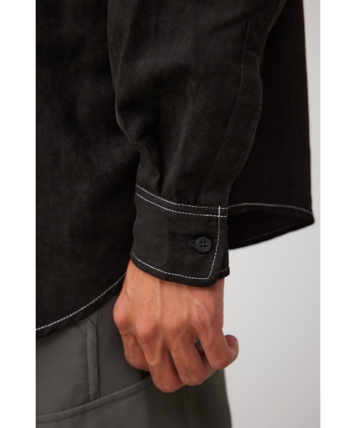 AZUL by moussy（アズールバイマウジー）の「フェイクスウェードリラックスシャツ（シャツ/ブラウス・メンズ・ブラック/グレー系その他/パープル/グリーン系その他2/ブラック系その他・FREE）」の14枚目の写真
