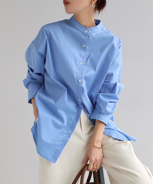 evernavy(エバーネイビー)の「イージーケアバンドカラーシャツブラウス(シャツ/ブラウス・レディース・ホワイト/ブラック/サックスブルー/ライトブルー・M)」の4枚目の写真