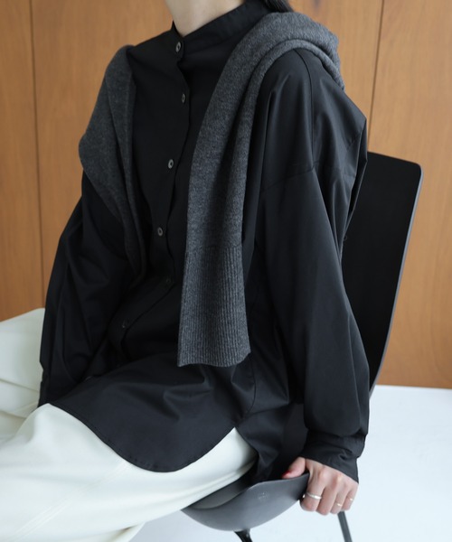 evernavy(エバーネイビー)の「イージーケアバンドカラーシャツブラウス(シャツ/ブラウス・レディース・ホワイト/ブラック/サックスブルー/ライトブルー・M)」の9枚目の写真