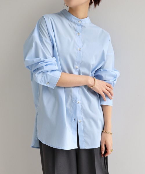 セール】イージーケアバンドカラーシャツブラウス(シャツ/ブラウス セール】イージーケアバンドカラーシャツブラウス(シャツ/ブラウス