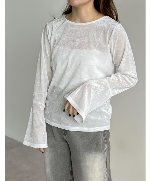 Re:EDIT（リエディ）の「メッシュシアーベロアフレアスリーブトップス（Tシャツ/カットソー・レディース・ベージュ/ホワイト/ブラウン・MEDIUM/LARGE）」の8枚目の写真
