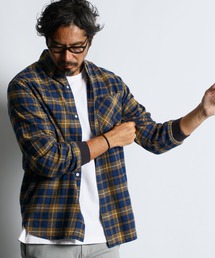 The DUFFER of ST.GEORGE | [INDIGO LABEL] INDIGO CHECK RIBBED SHIRT：インディゴチェック リブ袖シャツ(シャツ/ブラウス)