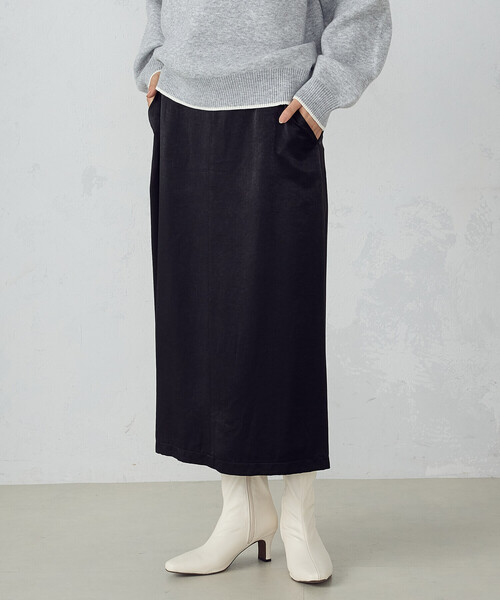 COMME CA ISM（コムサイズム）の「レーヨンポリエステル　ピーチサテン　ナロースカート（スカート・レディース・ブラウン/ブラック・MEDIUM/LARGE）」の6枚目の写真