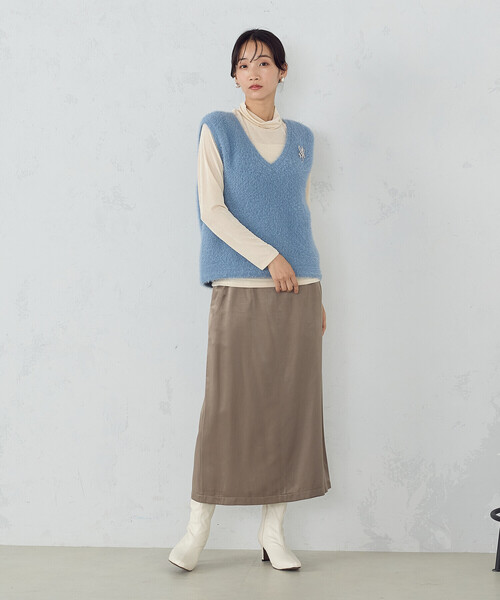 COMME CA ISM（コムサイズム）の「レーヨンポリエステル　ピーチサテン　ナロースカート（スカート・レディース・ブラウン/ブラック・MEDIUM/LARGE）」の8枚目の写真