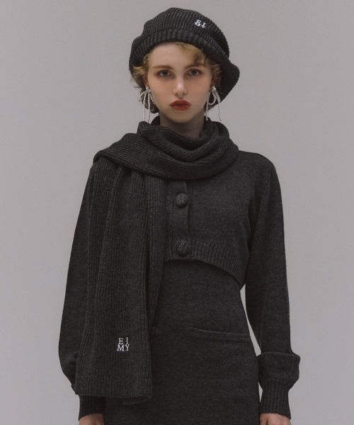 EIMY ISTOIRE（エイミーイストワール）の「ロゴニットマフラー（マフラー・レディース・ブラック/グレー/ホワイト・F）」の3枚目の写真