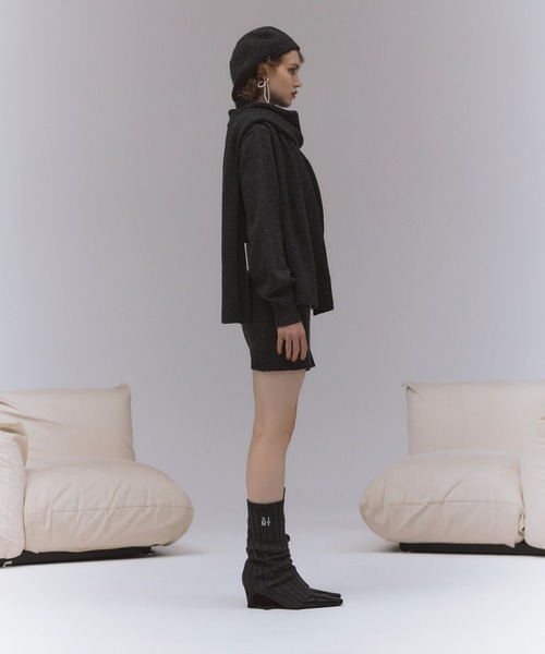 EIMY ISTOIRE（エイミーイストワール）の「ロゴニットマフラー（マフラー・レディース・ブラック/グレー/ホワイト・F）」の6枚目の写真