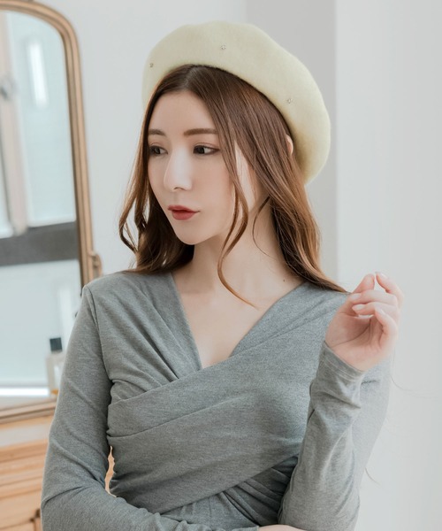 Julia Boutique(ジュリアブティック)の「ビジューベレー帽(ハンチング/ベレー帽・レディース・ブラック/グレー/ホワイト・ONE)」の5枚目の写真