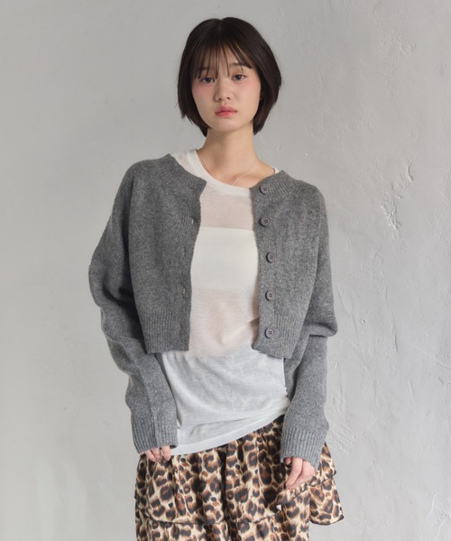Smyeon（スミョン）の「Compact knit cardigan/コンパクトニットカーディガン（カーディガン/ボレロ・レディース・グレー/ピンク・FREE）」の4枚目の写真