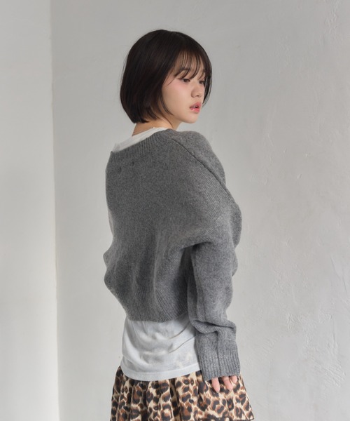 Smyeon（スミョン）の「Compact knit cardigan/コンパクトニットカーディガン（カーディガン/ボレロ・レディース・グレー/ピンク・FREE）」の5枚目の写真
