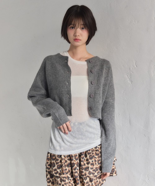 Smyeon（スミョン）の「Compact knit cardigan/コンパクトニットカーディガン（カーディガン/ボレロ・レディース・グレー/ピンク・FREE）」の9枚目の写真