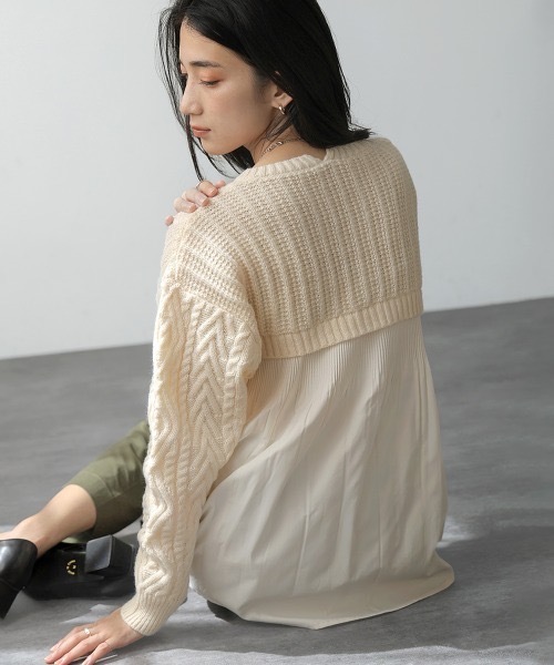 Bou Jeloud(ブージュルード)の「ケーブルバックプリーツニットプルオーバー(ニット/セーター・レディース・レッド/アイボリー/ブラック・FREE)」の2枚目の写真