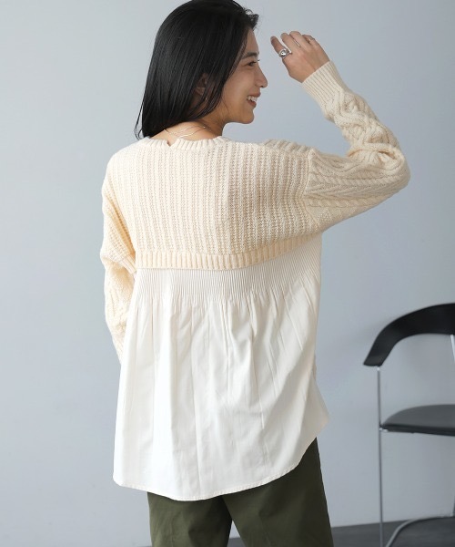 Bou Jeloud(ブージュルード)の「ケーブルバックプリーツニットプルオーバー(ニット/セーター・レディース・レッド/アイボリー/ブラック・FREE)」の9枚目の写真