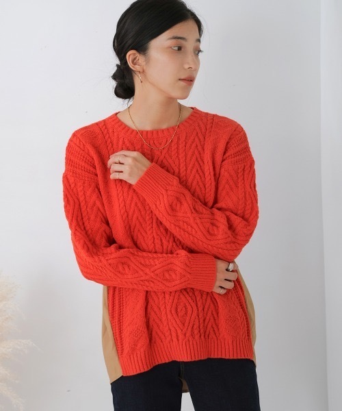 Bou Jeloud(ブージュルード)の「ケーブルバックプリーツニットプルオーバー(ニット/セーター・レディース・レッド/アイボリー/ブラック・FREE)」の13枚目の写真