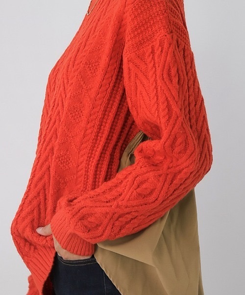 Bou Jeloud(ブージュルード)の「ケーブルバックプリーツニットプルオーバー(ニット/セーター・レディース・レッド/アイボリー/ブラック・FREE)」の14枚目の写真