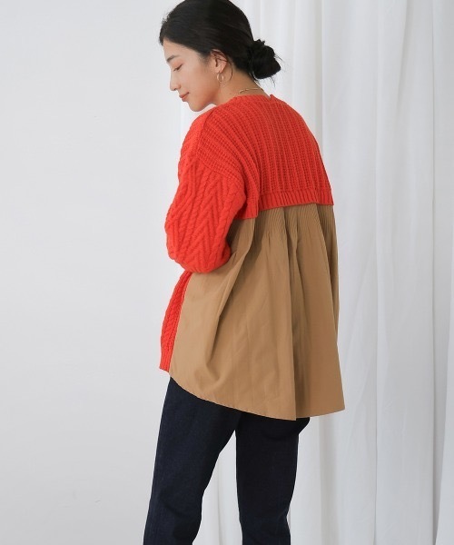 Bou Jeloud(ブージュルード)の「ケーブルバックプリーツニットプルオーバー(ニット/セーター・レディース・レッド/アイボリー/ブラック・FREE)」の15枚目の写真