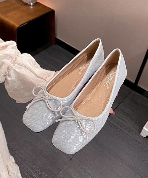 Lace Ladies(レースレディース)の「スクエアトゥ スパンコール リボン フラット パンプス(パンプス・レディース・ブラック/シルバー/ピンク・25cm/24.5cm/24cm/23.5cm/23cm/22.5cm)」の7枚目の写真
