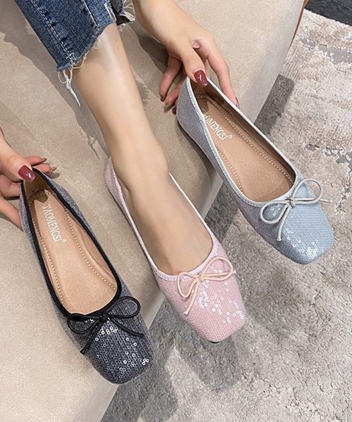 Lace Ladies(レースレディース)の「スクエアトゥ スパンコール リボン フラット パンプス(パンプス・レディース・ブラック/シルバー/ピンク・25cm/24.5cm/24cm/23.5cm/23cm/22.5cm)」の11枚目の写真