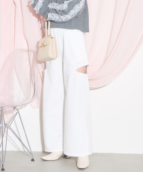 tocco closet（トッコ　クローゼット）の「【ZOZO限定】パール×サイドダメージ裏起毛スウェットパンツ（スウェットパンツ・レディース・ブラック/オフホワイト/グレー・M）」の8枚目の写真