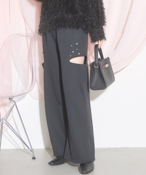 tocco closet（トッコ　クローゼット）の「【ZOZO限定】パール×サイドダメージ裏起毛スウェットパンツ（スウェットパンツ・レディース・ブラック/オフホワイト/グレー・M）」の17枚目の写真