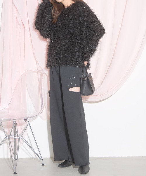tocco closet（トッコ　クローゼット）の「【ZOZO限定】パール×サイドダメージ裏起毛スウェットパンツ（スウェットパンツ・レディース・ブラック/オフホワイト/グレー・M）」の13枚目の写真