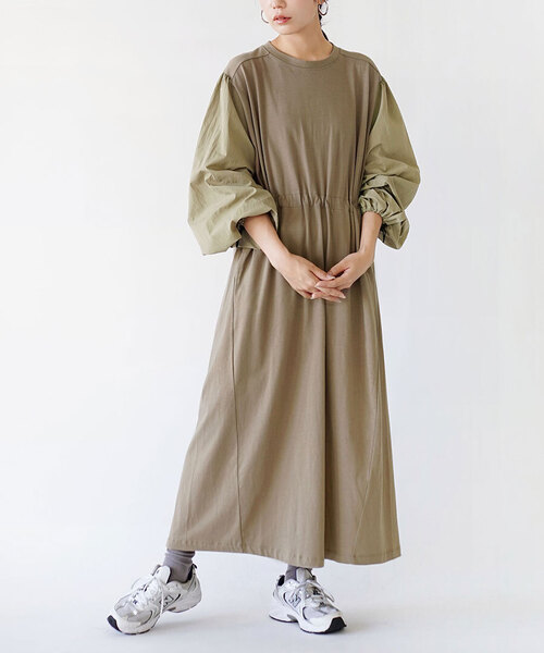 異素材スイッチングスリーブ ドロストワンピース（ワンピース）｜e-zakkamania stores（イーザッカマニアストアーズ）