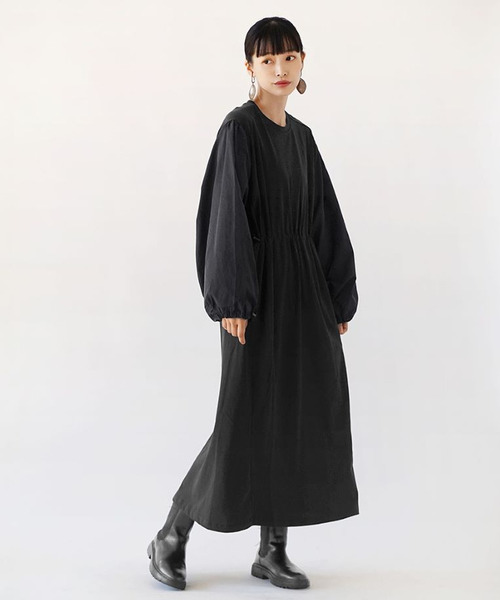 異素材スイッチングスリーブ ドロストワンピース（ワンピース）｜e-zakkamania stores（イーザッカマニアストアーズ）