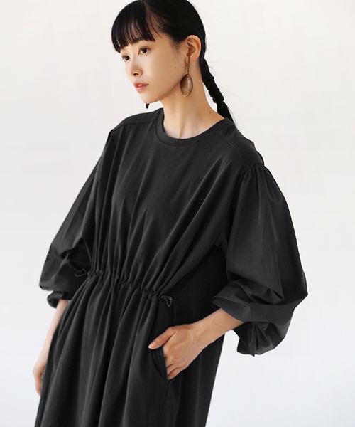 異素材スイッチングスリーブ ドロストワンピース（ワンピース）｜e-zakkamania stores（イーザッカマニアストアーズ）