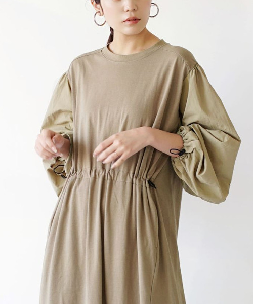 異素材スイッチングスリーブ ドロストワンピース（ワンピース）｜e-zakkamania stores（イーザッカマニアストアーズ）