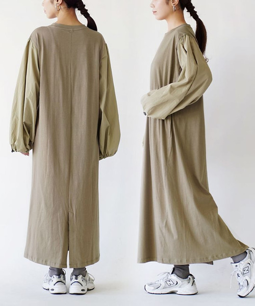 異素材スイッチングスリーブ ドロストワンピース（ワンピース）｜e-zakkamania stores（イーザッカマニアストアーズ）