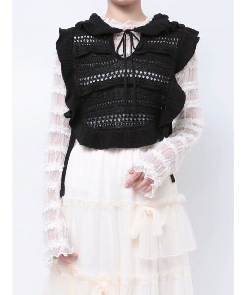 merry jenny(メリージェニー)の「frillフードニットトップス / フリルフードニットトップス(付け襟・レディース・ブラック/オフホワイト/ピンク・FREE)」の3枚目の写真