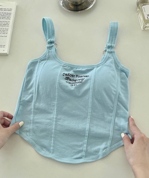 Lace Ladies(レースレディース)の「リング付き アルファベット ロゴプリント カップイン ハーフトップ(タンクトップ・レディース・ホワイト/ブラック/ブルー/グレー・FREE)」の13枚目の写真