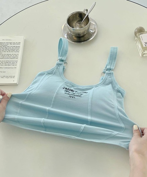 Lace Ladies(レースレディース)の「リング付き アルファベット ロゴプリント カップイン ハーフトップ(タンクトップ・レディース・ホワイト/ブラック/ブルー/グレー・FREE)」の14枚目の写真