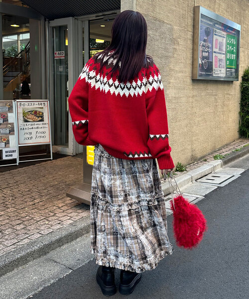 CIAOPANIC（チャオパニック）の「スプレープリントチェックティアードスカート（スカート・レディース・ブラウン/レッド/グリーン・ONE SIZE）」の11枚目の写真