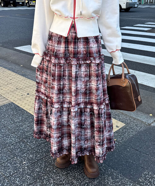 CIAOPANIC（チャオパニック）の「スプレープリントチェックティアードスカート（スカート・レディース・ブラウン/レッド/グリーン・ONE SIZE）」の21枚目の写真