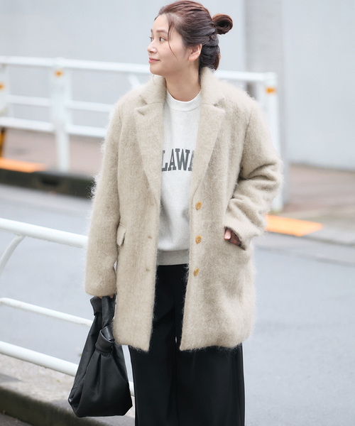 ウール　チェスターコート ロングコート　ジャーナルスタンダード セール】モヘアミックスロングシャギーコート（チェスターコート