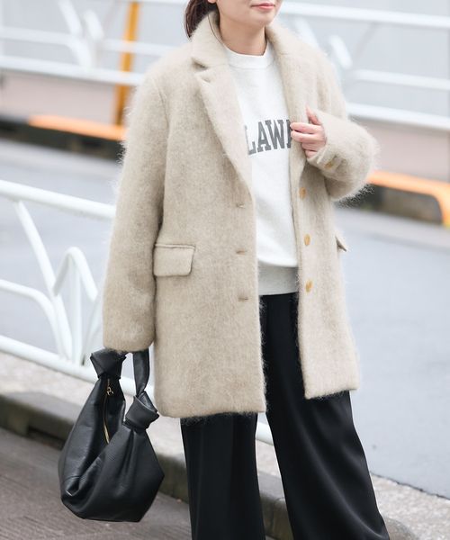 美品　スタニングルアー　モヘア混　シャギーウール　チェスターコート　SM 美品 スタニングルアー モヘア混 シャギーウール チェスター