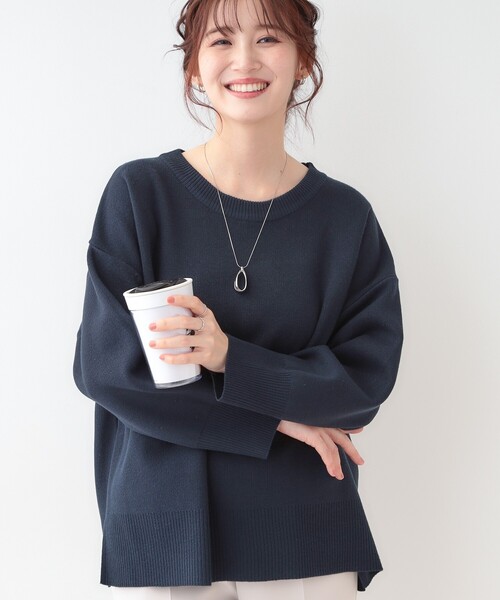 SHOO・LA・RUE（シューラルー）の「【S-LL/洗える】スウェットライク オーバーサイズニット（ニット/セーター・レディース・ネイビー/ベビーピンク/ナチュラル/ホワイト系5・01/02/03/04）」の4枚目の写真