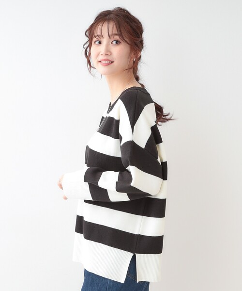 SHOO・LA・RUE（シューラルー）の「【S-LL/洗える】スウェットライク オーバーサイズニット（ニット/セーター・レディース・ネイビー/ベビーピンク/ナチュラル/ホワイト系5・01/02/03/04）」の21枚目の写真