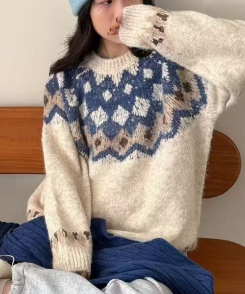 セール】【新色展開】ノルディックパターンニット（ニット