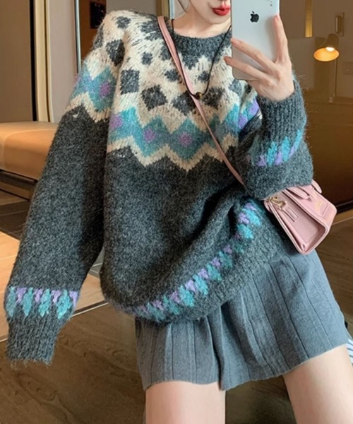 セール】【新色展開】ノルディックパターンニット（ニット/セーター