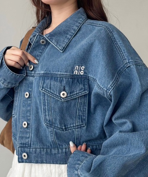 ワンポイント刺繍デニムジャケット（デニムジャケット）｜one