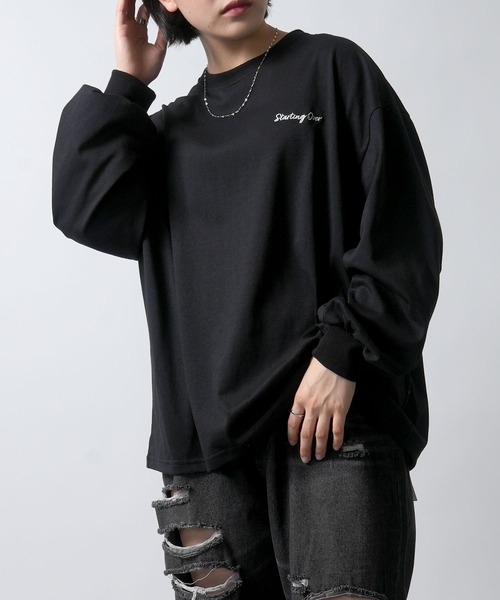 Starting Over（スターティングオーバー）の「plain stitch print embroidery t-shirt long sleeve / 天竺 プリント 刺繍 Tシャツ 長袖（Tシャツ/カットソー・メンズ・ブラック/ホワイト/チャコールグレー/ホワイト×レッド/ホワイト×ブルー/ブラック系その他/ホワイト系その他/ブラック×レッド/ホワイト系その他2/ホワイト系その他3/ブラック系その他2・M/L）」の12枚目の写真