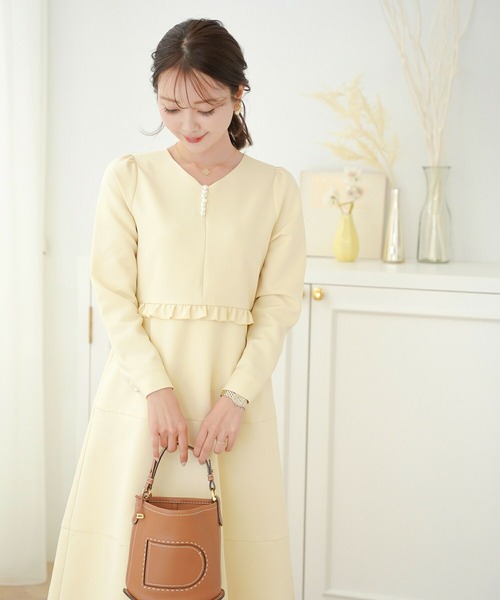 フロントファスナー バックリボン フレアワンピース le reve vaniller