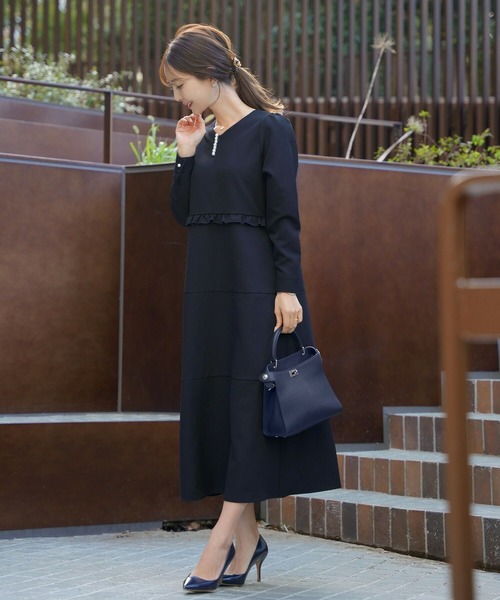 フロントファスナー バックリボン フレアワンピース le reve vaniller