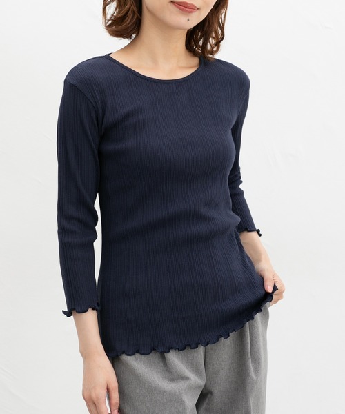 Honeys（ハニーズ）の「【ＵＶカット】７分袖メロー使いテレコＴ（Tシャツ/カットソー・レディース・オフホワイト/サックスブルー/ブラック/ピンク/レッド系その他/ライム/ネイビー/ブラウン・L/LL/M/S）」の5枚目の写真